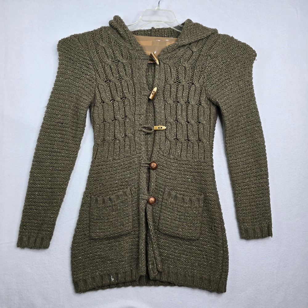 BCBG MAXAZRIA Women's Size L Knitted Hooded Toggle Cardigan duster Sweater